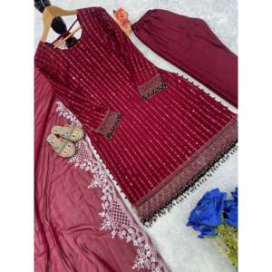 Hermosa ropa de fiesta para mujer Top Bottom Fancy Dupatta Set - Product Image 3