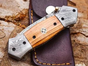 Couteau de chasse tactique en acier Damas, couteau de survie d'extérieur de qualité industrielle 58HRC, lame pleine longueur, pointe tombante, couteau pliant OEM - Product Image 5