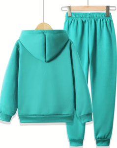 Men's Light Green Hoodie Sweatpants Set Solid Color Casual Winter Wear Polyester/Cotton French Terry Knitted Fabric 380g - Product Image 2