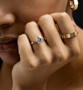 Anillo de compromiso de diamante cultivado en laboratorio, oro macizo de 14k, corte redondo de 2.20mm de ancho, solitario, joyería fina, aniversario, bandas estriadas, venta al por mayor - Product Image 6