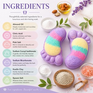 Bombe de bain 100% biologique aux herbes, en forme de pied, parfum longue durée, infusée aux huiles essentielles, boule de bain artisanale pour la relaxation des pieds - Product Image 3