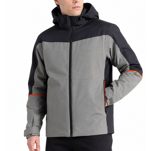 Classic <b>Men's</b> Hooded Softshell <b>Jacket</b> Light Gray Dark Gray with Orange Trim Outdoor Workwear <b>Jacket</b> OEM - Product Image 1