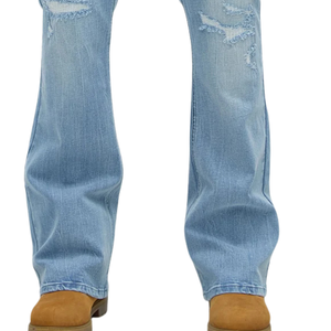 Vaqueros casuales de hombre, de peso medio, transpirables, azul claro, con efecto desgastado, corte bootcut, rotos en la rodilla, cinco bolsillos, estilo Y2K, para invierno - Product Image 5