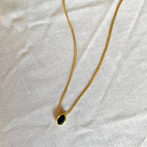 Onyx Teardrop Pendant Sterling Silver Pendant Gold Plated <b>Chain</b> Black Stone Jewelry Handmade Wholesale Supplier - Product Image 2