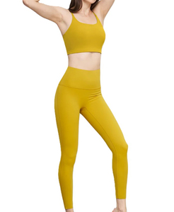 OEM Best Selling Women's Yoga Set 2-Piece Breathable High-Waisted Light Weight Yellow Sleeveless Slim Fit Spandex/Nylon - Product Image 4