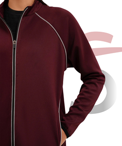 <b>Women's</b> Maroon Full Sleeve <b>Zip</b>-<b>Up</b> Jacket With Contrast Binding Breathable Polyester Cotton Activewear Regular Fit Solid Color - Product Image 6