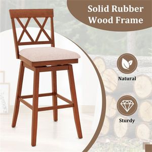 Set di 2 Sgabelli da Bar Girevoli da 29 Pollici con Telaio in Legno di Gomma Massiccio e Schienale Ergonomico Curvo per Uso Domestico o Commerciale Confortevole - Product Image 6