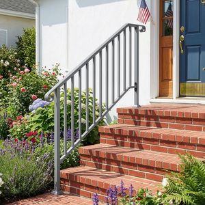 Main courantes en fer argenté pour escaliers extérieurs, main courante transitionnelle à 4 marches avec kit d'installation, dispositifs d'aide à la mobilité - Product Image 5