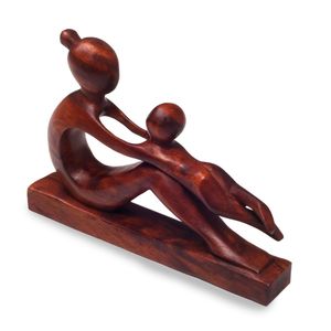Sculpture Moderne en Bois Mère-Enfant Faite à la Main, Ornement de Table Multi-Pièces pour Salon et Décoration Intérieure - Fête des Mères, Anniversaire - Product Image 1