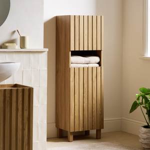 Aparador Moderno Japandi de Madera de Teca para Baño, Armario de Almacenamiento de Doble Puerta con Textura Acanalada y Patas Cuadradas - Product Image 1