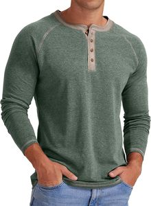 เสื้อยืดแขนยาว/แขนสั้นทรงเฮนลีย์สำหรับผู้ชาย ผ้าฝ้าย เสื้อลำลอง - Product Image 5