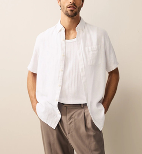 เสื้อเชิ้ตแขนสั้นผู้ชายขายดี ผลิตตามแบบ OEM ปักโลโก้ได้ คอปกมาตรฐาน ผ้าลินินผสม 100% ผ้าฝ้าย สไตล์ลำลอง แฟชั่น - Product Image 2