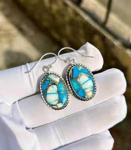 Boucles d'oreilles clous plaquées or turquoise en argent sterling 925, faites à la main, pierres précieuses naturelles, bijoux de luxe minimalistes pour fête, cadeau - Product Image 3
