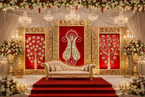 Piliers élégants de style temple Mandap Ganesh ouvert, design contemporain indien pour réceptions, en fibre de verre légère et professionnelle - Product Image 4