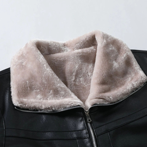 <b>Leather</b> <b>Jacket</b> Bomber with Removable Real Fur Collar Front Zip Closure Multiple Pockets <b>jacket</b> for men - Product Image 4