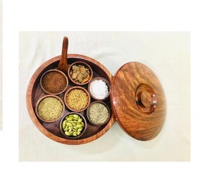 Boîte à épices en bois indienne pour la maison, le restaurant, l'hôtel, organisateur décoratif de masala dabba, conteneur de rangement pour épices, 100% fait main - Product Image 5