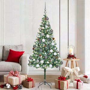 Sapin de Noël artificiel élégant en PVC vert et acier de 70,87 pouces avec décorations lumineuses de Noël - Product Image 1