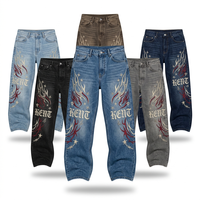 Trend 13 Oz Taşlanmış Kot Pantolon Erkek Vintage Solmuş Ağır Sokak Giyim Tarzı İşlemeli Büyük Beden Bol Özel Düz Renk Baharlık