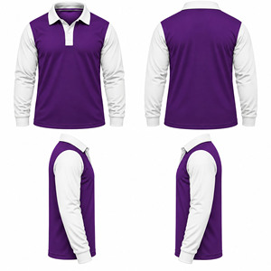 <b>Men's</b> Long Sleeve Purple <b>White</b> Color Blocked <b>Polo</b> Shirt Casual Knitted Sportswear - Product Image 4