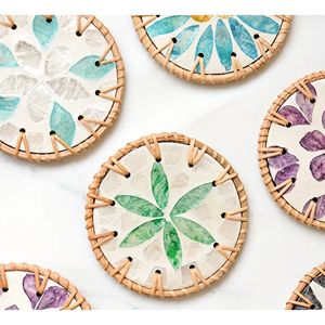Wholesale Handmade Mother of Pearl Inlay Rattan <b>Drink</b> <b>Coaster</b> Decorative Coffee Tea Cup Mat <b>for</b> Home - Product Image 5