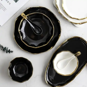 Modern Luxury Dinner <b>Set</b> With Unique Abstract Artwork Premium Ceramic Serving Plates Decorative Soup Bowls - Product Image 2