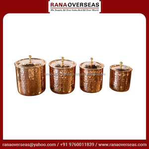 Boîte de conserve en cuivre pur à thème martelé élégant de 4 pièces pour le café, le sucre et le thé offerts dans divers modèles et tailles - Product Image 6