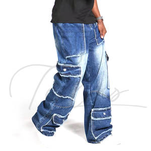 กางเกงยีนส์ทรงสตรีทแวร์ราคาถูก กางเกงยีนส์ทรงแบ็กกี้ขาตรงยาวสำหรับผู้ชาย กางเกงยีนส์ทรงแบ็กกี้ขากว้างแบบฟอกสีสำหรับผู้ชาย - Product Image 6