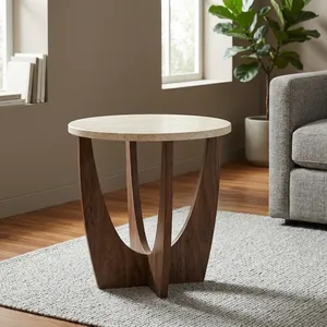 Modern <b>Round</b> Wooden <b>Side</b> <b>Table</b> With Cane Top Sculptural Base Handmade Accent End <b>Table</b> for Living Room Bedroom Decor - Product Image 5