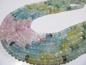 Collier de perles de Morganite et d'Aquamarine multicolores naturelles, facettées, de 3 à 5 mm, longueur 13 pouces - Product Image 5