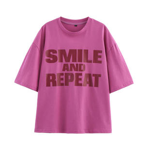 Women's Smile And <b>Repeat</b> Statement T-Shirt 2026 Deep Pink Oversized Fit Dark Red Text Graphic Casual Streetwear Tee HD - Product Image 1