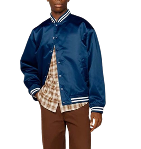 Casual High Quality Plus-Size Breathable High School Wholesale Blue Baseball Satin Varsity Jacket For <b>Men</b> - Product Image 1