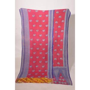 Indian Handmade Cotton Kantha Gudri Quilt Reversible Bedspread Decorative <b>Throw</b> Blanket for Bedroom - Product Image 1
