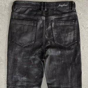 Vaqueros vintage encerados personalizados al por mayor para hombre, estilo bell bottom, streetwear, denim, ajustados, negros, acampanados - Product Image 3