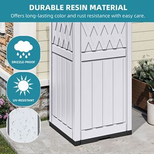 Cestino per rifiuti da esterno in resina impermeabile da 32 galloni con coperchio e vassoio raccogligocce per veranda, cortile, patio, bianco, nero - Product Image 2
