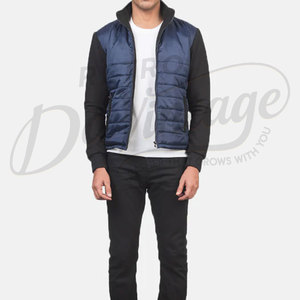 Veste d'hiver moderne pour homme à manches contrastées, bleu marine, matelassée, décontractée, chaude, coupe ajustée, zippée - Product Image 4