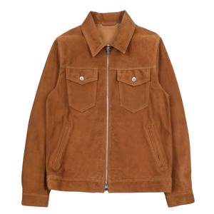 Brown <b>Suede</b> Trucker <b>Jacket</b> Full Sleeve Turn-down Collar Zipper Closure Autumn Regular Fit Solid Color Men's Women's <b>Jacket</b> - Product Image 3