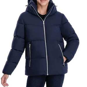 Abrigo de Invierno para Mujer, Grueso, con Relleno de Poliéster, Cierre de Cremallera, Color Rojo y Negro, Chaqueta Acolchada, Cuello Alto, Manga Larga - Product Image 4