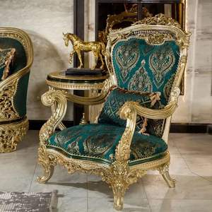 Sofá Seccional en Forma de L de Madera Maciza Verde Clásica de Lujo, Relleno de Esponja, Estilo Europeo, para Sala de Estar, Muebles de Indonesia - Product Image 2