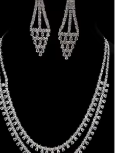 Collier et boucles d'oreilles de luxe en argent brillant à deux couches de finition ensemble de bijoux avec collier royal ensemble pour cadeau de fête de mariage - Product Image 2