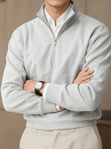 เสื้อสเวตเชิ้ตผู้ชายผ้าฝ้าย 100% แบบซิปครึ่งตัว ทนทาน เป็นมิตรต่อสิ่งแวดล้อม คอตั้ง พร้อมลายปัก สำหรับฤดูหนาว ผ้าเฟรนช์เทอร์รี่ - Product Image 4