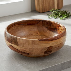 Bol de service rond en bois pour salade, fruits, pâtes – Vaisselle artisanale pour mariage, fête, maison – Vente chaude - Product Image 4