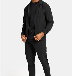 Ensemble de survêtement décontracté pour homme avec logo personnalisé, veste à fermeture éclair et cordon de serrage, couleur unie, tissu épais, manches longues, style sportswear - Product Image 1