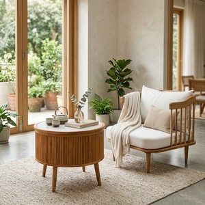 Modern Solid Oak Comfortable Sofa Set with White Cushion and UV-Resistant PE Rattan Throw Blanket for Outdoor Use - Product Image 1