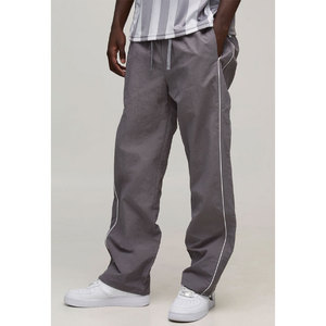 <b>Men's</b> Gray Straight Fit Track <b>Pants</b> With <b>White</b> Side Stripe Elastic Waist Drawstring Casual Joggers Autumn Wear - Product Image 1