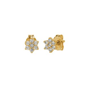 Boucles d'oreilles clous en or massif 14 carats avec grappe de diamants floraux, vente en gros directe d'usine, boucles d'oreilles clous fleur à 7 pierres, fabricant de bijoux personnalisés - Product Image 1