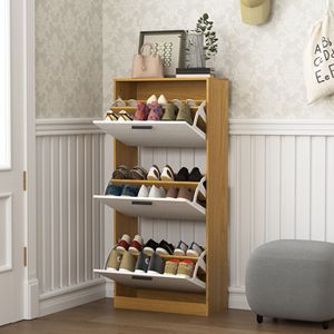 Mueble zapatero independiente de 3 cajones con panel blanco y tapa abatible, organizador estrecho para entrada - Product Image 6