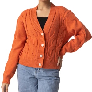 <b>Women</b> Knit <b>Cardigan</b> <b>Orange</b> Casual Long Sleeve V Neck Button Down Autumn Top Selling Fashion Lady Cable Sweater Outerwear Coat - Product Image 1