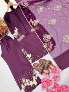 Ensemble haut et palazzo en crêpe naturel pur avec dupatta pour femme, idéal pour les mariages et les soirées - Product Image 5