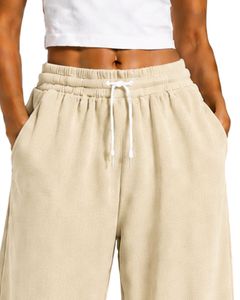 Pantalon de survêtement beige personnalisé pour femme, coupe large, taille haute, décontracté, style streetwear, en molleton, avec cordon de serrage et poches - Product Image 5