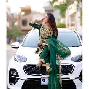 Designer <b>Silk</b> Salwar Kameez-Party Wear Top Bottom and Dupatta-XL Size - Product Image 4